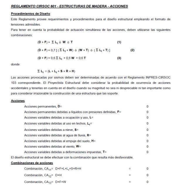 Reglamento CIRSOC 601 - Estructuras de madera - Acciones
