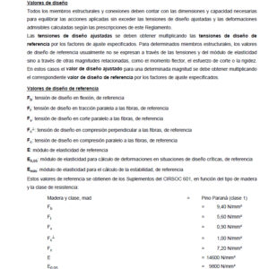 Valores de diseño para elementos de madera CIRSOC 601