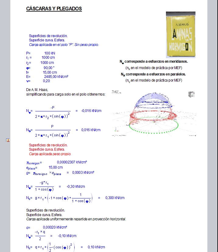 Verificación de cáscaras y plegados (versión 2) con ejercicios del libro A.M.HASS de láminas de hormigón